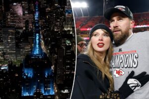 Empire State Building lights up blue for Taylor Swift, Travis Kelce’s wedding