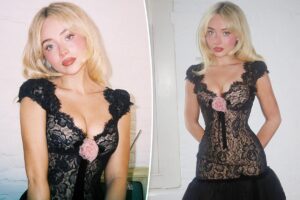 Sabrina Carpenter wears black lace Rodarte to Taylor Swift and Travis Kelce’s wedding