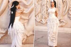 Cardi B wears sculptural Rahul Mishra gown at Paris Haute Couture Week