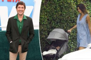 Luke Wilson’s girlfriend, 24, spotted with the couple’s baby for first time as the actor, 54, attends premiere
