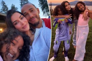 Kim Kardashian’s boyfriend, Lewis Hamilton, hangs with her kids in sweet new selfies