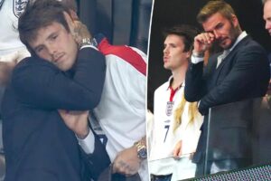 David Beckham’s son Cruz comforts dad after England’s World Cup loss