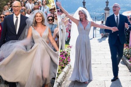 See Paulina Porizkova’s nontraditional wedding dress to marry Jeff Greenstein