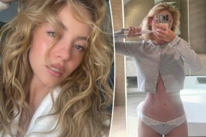 Sydney Sweeney pairs a cardigan with lace underwear in Australia photos