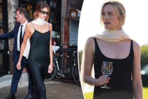 Kaia Gerber channels Carolyn Bessette Kennedy in little black dress