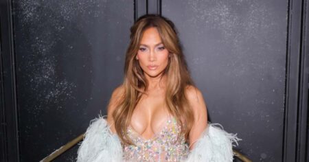 Jennifer Lopez Drops Jaws in Glitzy Naked Dress During Paris Fashion Week Appearance