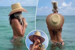 Heidi Klum snacks sans bikini top in steamy beach video