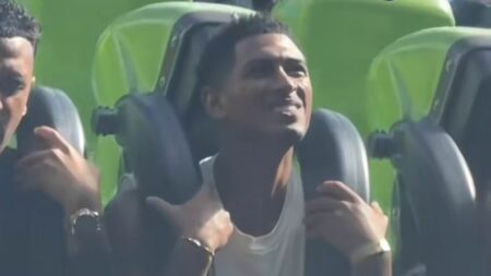 Jude Bellingham looks delighted as he enjoys day out at Alton Towers with model girlfriend Ashlyn Castro after the World Cup – and gets mobbed by adoring fans