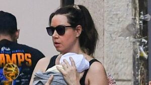 Aubrey Plaza, 42, cradles newborn baby as she’s seen for the FIRST TIME since welcoming child with Christopher Abbott