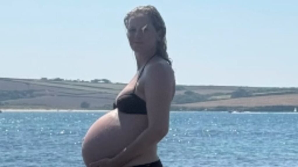 Sienna Miller’s pregnant sister Savannah, 47, shares a sweet snap of their matching bumps and poses in a bikini as she approaches the ‘finish line’ of her IVF journey