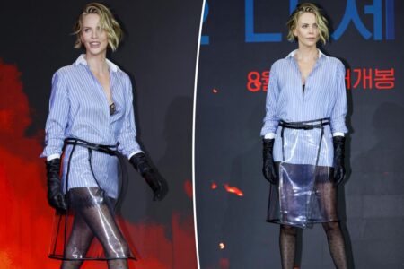 Charlize Theron wears see-through plastic skirt for ‘The Odyssey’ press in Seoul