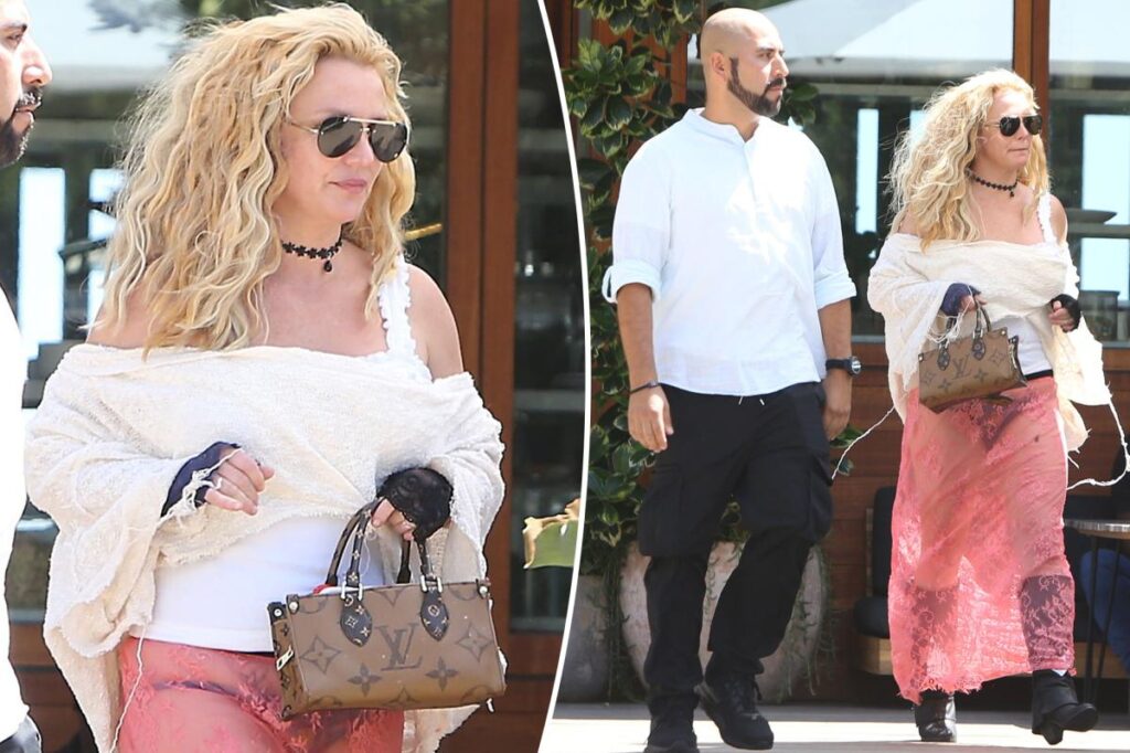 Britney Spears wears sheer lace skirt to lunch after LA freeway stunt