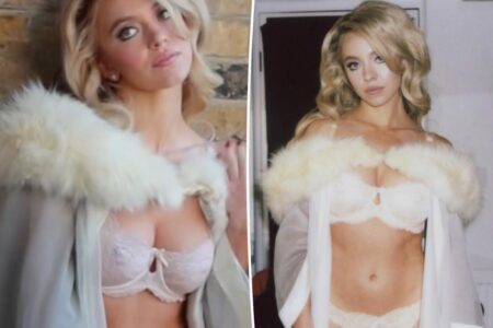 Sydney Sweeney is a blond bombshell in Syrn lace lingerie