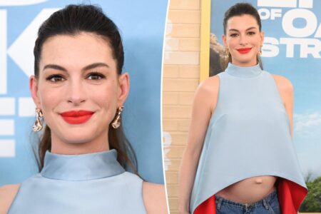 Anne Hathaway wore Hung Vanngo red lipstick at the ‘End of Oak Street’ premiere