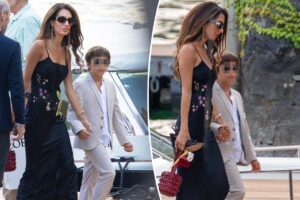 Amal Clooney dons John Galliano dress for Lake Como dinner with George and kids
