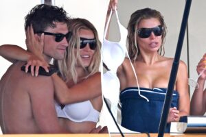 Brooks Nader loses bikini top — again — and gets cozy with model Jack Lumsden on yacht in Positano