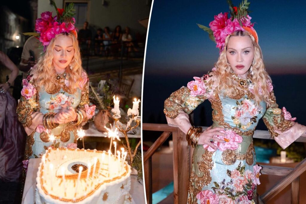 Madonna celebrates 68th birthday in sequined Dolce & Gabbana couture and a flower crown