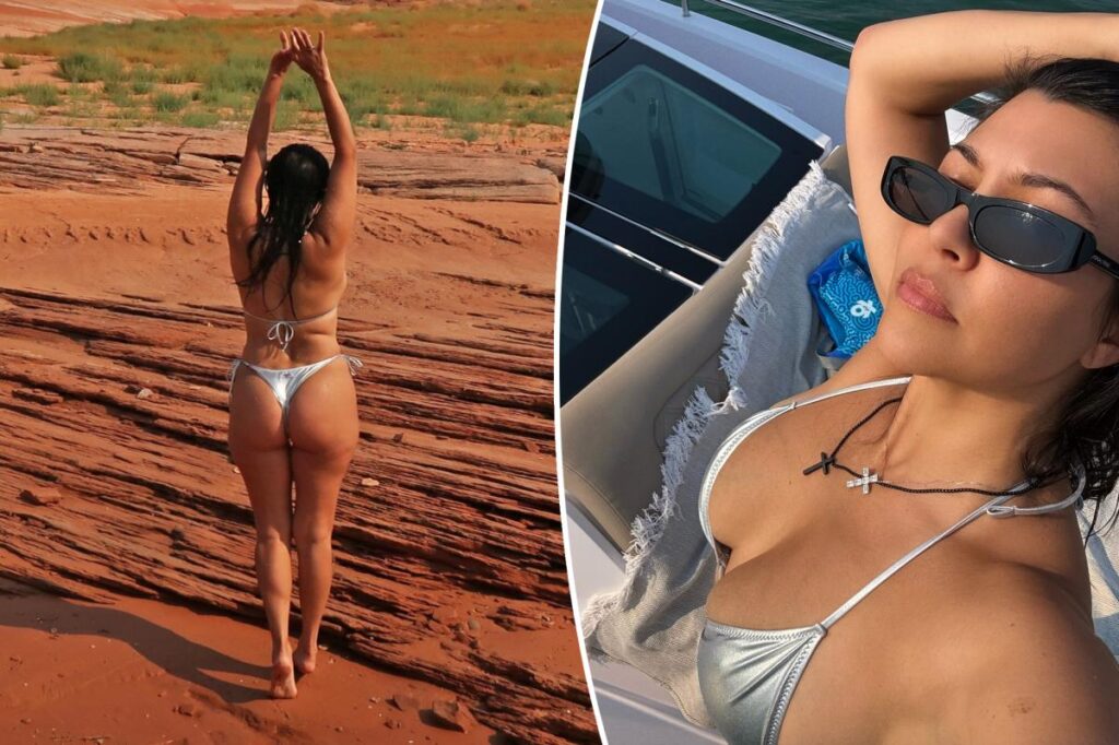 Kourtney Kardashian, 47, shows off curves in thong bikini on family vacation with Travis Barker and kids