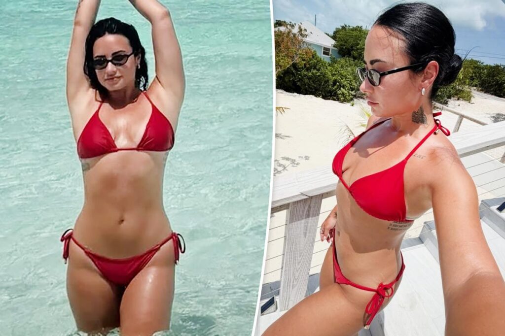 Demi Lovato wears red bikini on birthday trip in the Bahamas