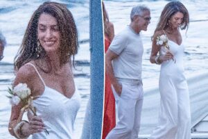 Amal Clooney goes slinky in white slip dress with George for Lake Como date night