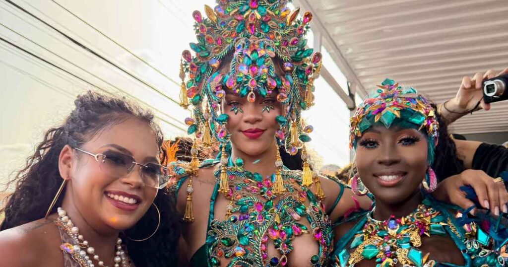 Rihanna Stuns in Barely-There Carnival Costume With Jewels, Feathers and Body Cutouts