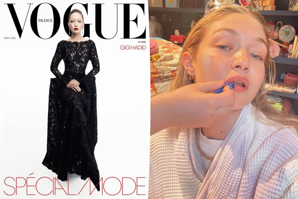 Gigi Hadid debuts bleached eyebrows on Vogue France September cover