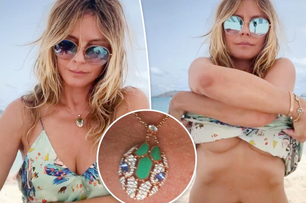 Heidi Klum hits the beach in a $40K necklace — and no bikini top