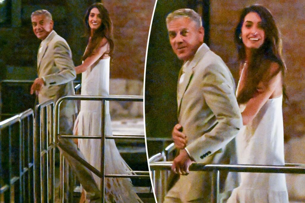 Amal Clooney visits Venice wedding venue in bridal white ahead of 12-year anniversary