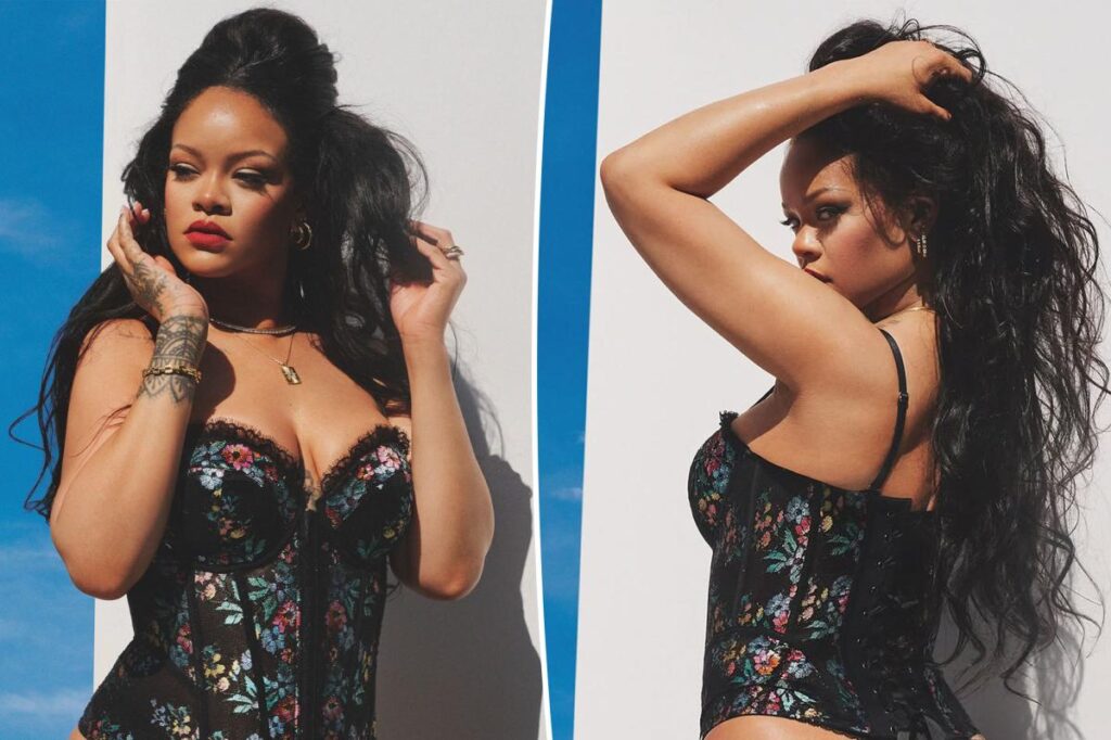 Rihanna gets cheeky in lace corset and thong for Savage X Fenty