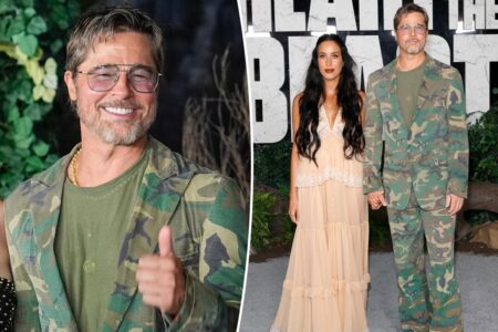 Brad Pitt gets into character in camo suit at ‘Heart of the Beast’ premiere