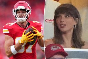 Taylor Swift points to wedding ring after Travis Kelce scores first touchdown of the season: ‘That’s my husband!’