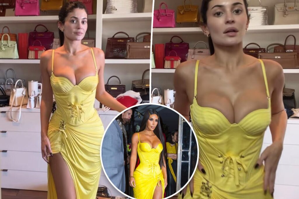 Kylie Jenner wears Kim Kardashian’s vintage Versace corset gown