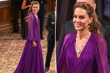 Kate Middleton wows in purple dress and rarely seen royal necklace at ‘Digger’ premiere