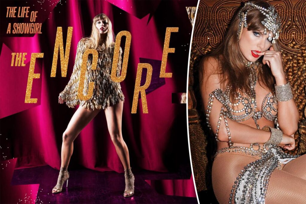 Taylor Swift sparkles in fringe minidress for ‘The Life of a Showgirl: The Encore’