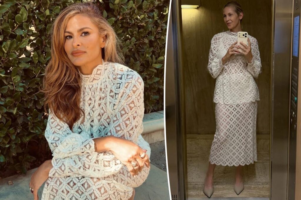 Eva Mendes and Kelly Rutherford have this Heidi Merrick set in common