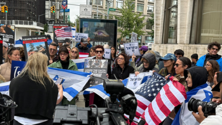 Israeli Americans Protest Outside ‘NAZA’ New York Premiere by Screening Oct. 7 Attacks Footage