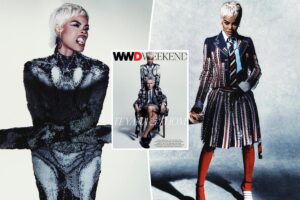 Teyana Taylor covers WWD Weekend in Thom Browne dress with impossibly long sleeves