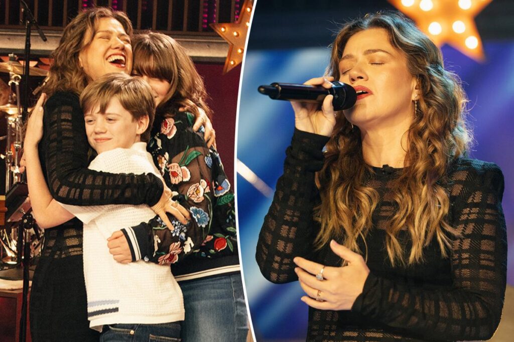 Kelly Clarkson bids goodbye to talk show with emotional message, kids crash final episode