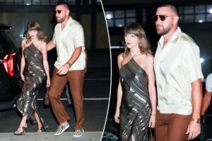 Taylor Swift and Travis Kelce match in silky stripes for NYC date night
