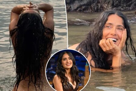 Salma Hayek ditches her clothes for a swim as she celebrates turning 60